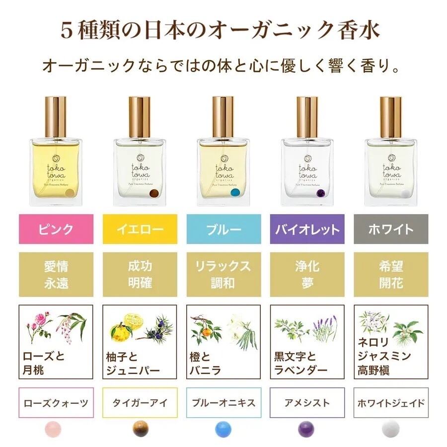 オーガニック香水 ピュアトリートメントパフューム 25ml イエロー 〜日本の柚子とジュニパーの香り〜 天然石タイガーアイ入り - 画像 (5)